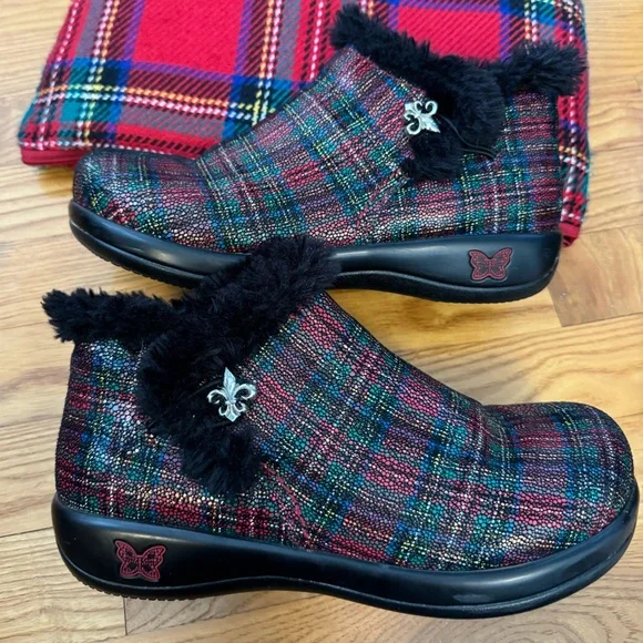 Alegria Tartan Plaid Ankle Booties, Sz 8 - Picture 3 of 7